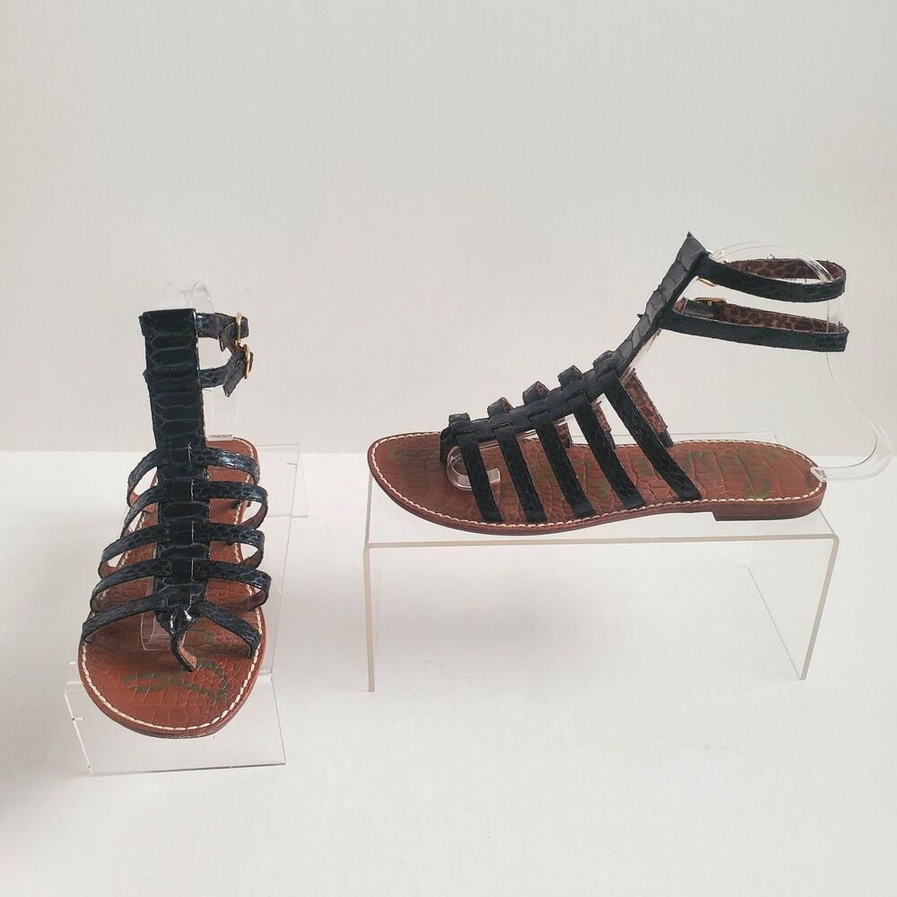 Sam Edelman Gladiator Sandals Women's Size 7 Black Faux Snakeskin Embossed